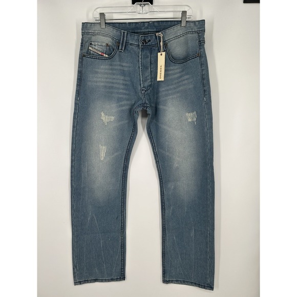Diesel Larkee Straight Leg Regular Fit Medium Wash Distressed Jeans Size 33x32